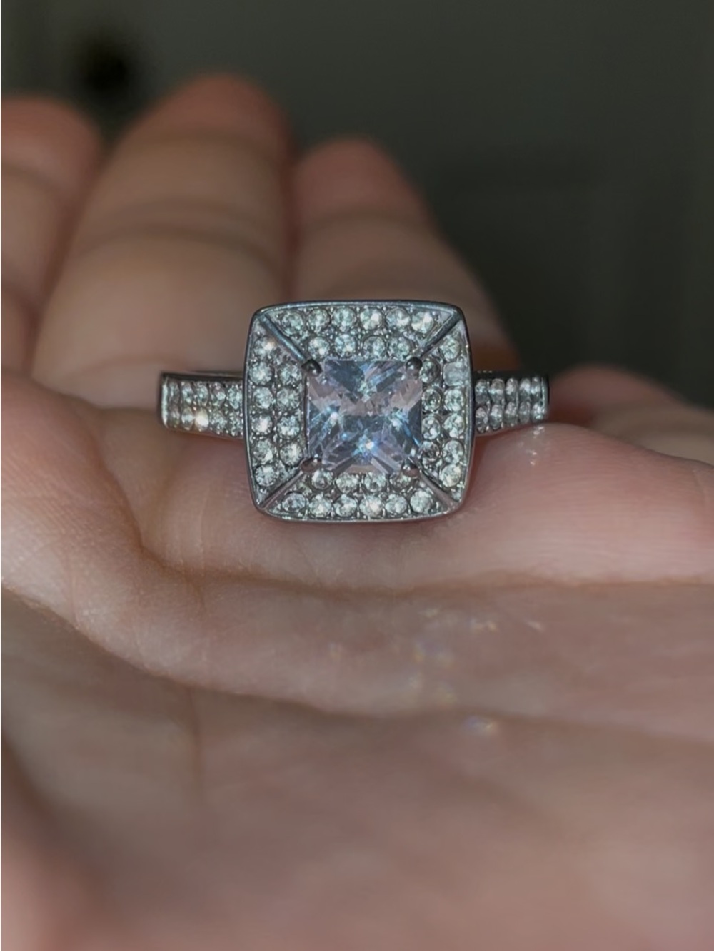 Sterling Silver Square Halo Ring with Center Stone. Size 8 - #18